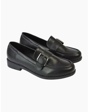 XY London Ladies Kali Chunky Buckle Detail Loafers - Black