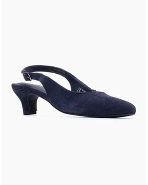 Hush Puppies Nahla Buckle Kitten Heel Leather Round Slingback Shoes - Blue