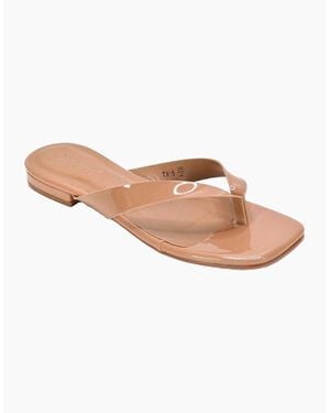 XY London Ladies Rio Patent Thong Strap Square Flip Flops - Brown