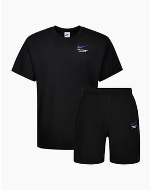 Nike T Shirts Shorts Set Co Ords Athletic Swoosh Cotton Sportswear Summer Set - Black