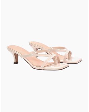 XY London Ladies Tiana Square Toe Mid Kitten Heel Mule Sandals - Pink