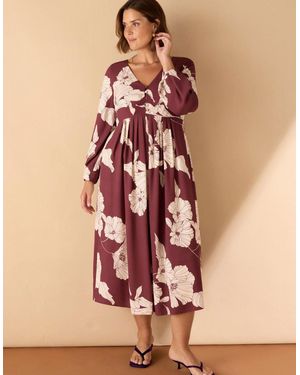 Live Unlimited London Burgundy Floral Print Button Up Midaxi Dress - Pink
