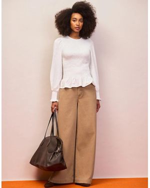 Ro&zo Petite Camel Wide Leg Jeans - Natural