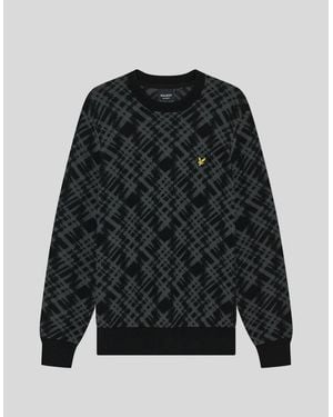 Lyle & Scott Ladder Effect Tartan Crew Neck Jumper - Black