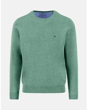 Fynch-Hatton Fine Knit Cotton Crewneck Fern - Green