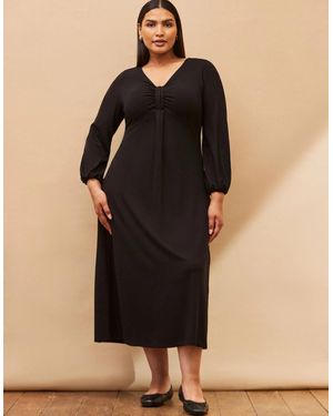 Live Unlimited London Jersey Pleat Front Midi Dress - Black