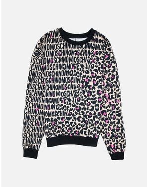 Moschino Underwear Leopard Print Crew Neck Sweatshirt Camel/ 1003 - Black