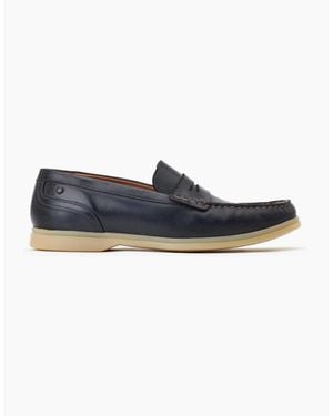 Base London London Marlin Penny Leather Loafer Shoes - Blue