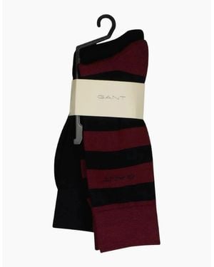 GANT 2-Pack Barstripe & Solid Socks, Burgundy - White