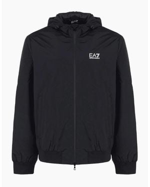 EA7 Technical Fabric Hooded Bomber Jacket - Blue