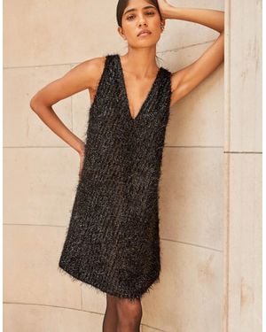 Ro&zo Demi Tinsel Deep V-Neck Mini Dress - Black