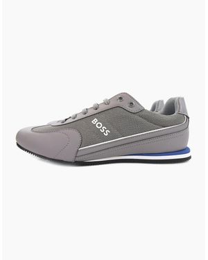 BOSS Rusham Faux Leather And Mesh Trainers Medium - Grey
