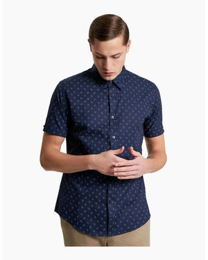 Ben Sherman Stipple Print Short Sleeve Shirt - Blue