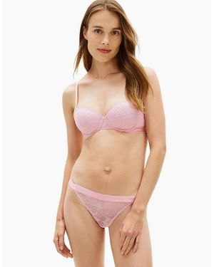 Tommy Hilfiger Repeat Logo Floral Lace Tanga Thong, Bonita - Pink