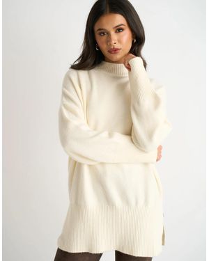 Gini London Off Turtle Neck Oversized Knitted Jumper - Natural