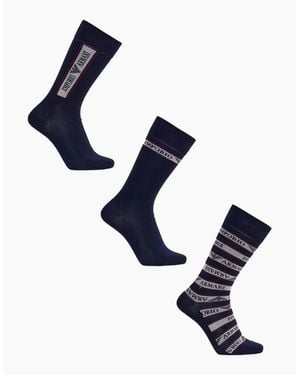 Emporio Armani 3 Pack Sock Set 2 Plain 1 Logo - Blue