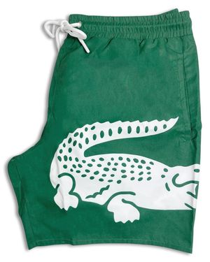 Lacoste Large Crocodile Logo Print Swim Shorts - Green
