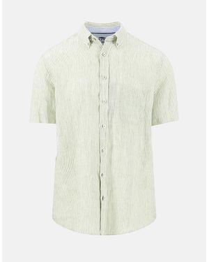 Fynch-Hatton Bengal Stripe Pure Linen Short Sleeved Shirt Avocado - White