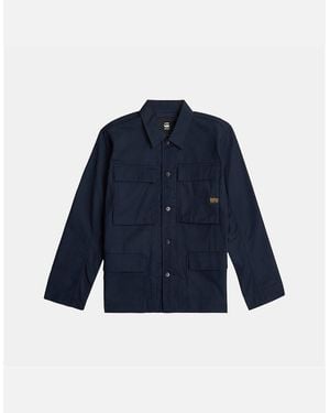 G-Star Solid Patterned Overshirt With Flap Pocket - Blue