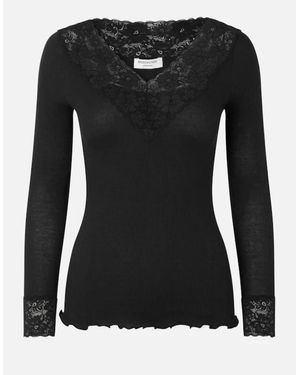 Rosemunde Bernadine Organic Long Sleeve V Neck Lace T Shirt - Black
