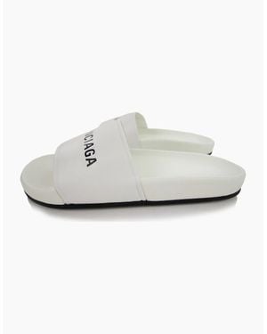 Balenciaga Logo Pool Sliders - White