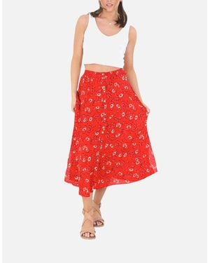 Brave Soul Zoe Midi Skirts Lightweight Summer Ladies Printed Maxi Skirt - Red