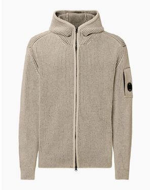 C.P. Company Fleece Knit Zip Lens Hooded Cardigan - Grey