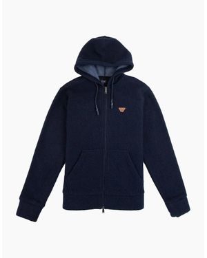 Armani Jeans Fleece Leather Logo Hoody - Blue