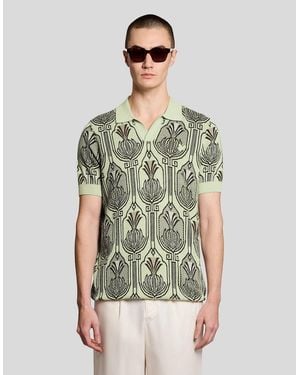Lyle & Scott Botanical Print Knitted Polo Shirt - Green
