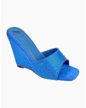 XY London Ladies Peggie Rhinestone Wedge Mules - Blue