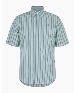 Timberland Logo Striped Button Down Collar Shirt - Blue