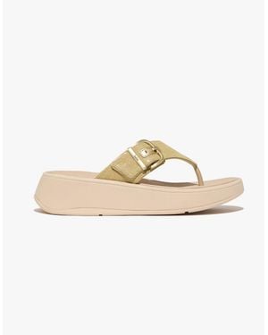 Fitflop F-Mode Buckle Shimmerlux Flatform Toe Post Platino - White