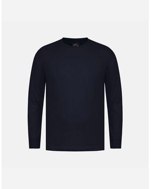 Fabric Waffle Crew Neck Long Sleeve T-Shirt - Blue