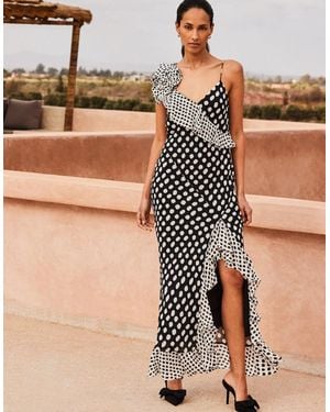 Ro&zo Celeste Corsage-Detail Polka-Dot Dress - Black