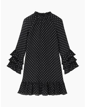 Ro&zo Petite Beatrix Foil Frill-Sleeve Mini Dress - Black