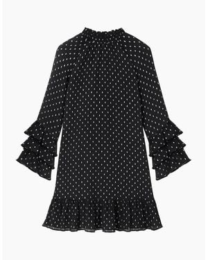 Ro&zo Petite Beatrix Foil Frill-Sleeve Mini Dress - Black