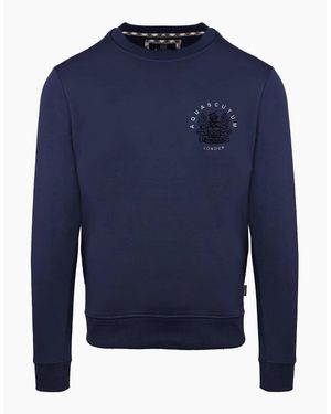 Aquascutum Crew Neck Ribbed Collar Long Sleeve Sweatshirt - Blue