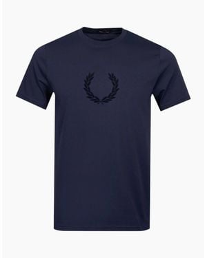 Fred Perry T Shirt Textured Laurel Wreath Logo Crew Neck Short Sleeve Summer Tee - Blue