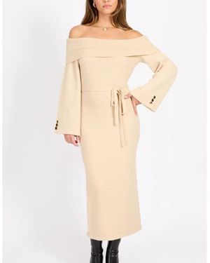 Little Mistress Off-The-Shoulder Maxi Jumper Dress - Natural