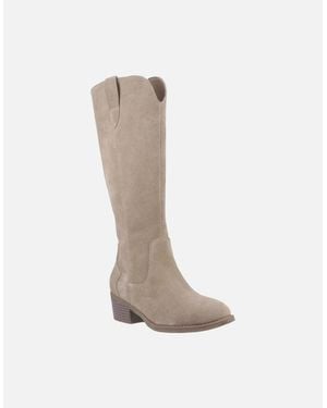 Hush Puppies Isabella Suede Taupe Heeled Knee High Boots - White