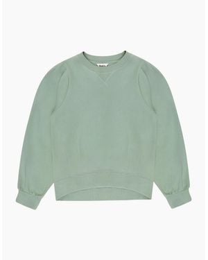 Ro&zo Sage- Puff-Sleeved Cotton-Blend Sweatshirt - Green