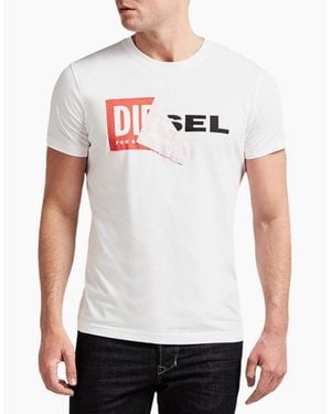 DIESEL T Diego Qa T Shirt Short Sleeve Crew Neck Slim Fit Casual Cotton Tee - White