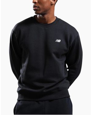 New Balance Fleece Sweatshirt Embroidered Logo Pullover Relaxed Fit Jumper - Black