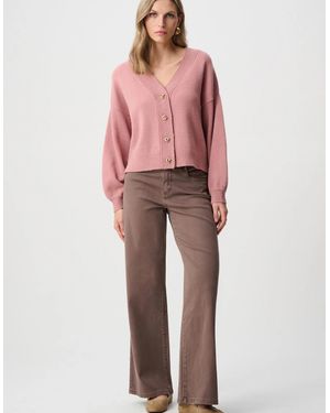Joseph Ribkoff Goldie: Classic Wide Leg Feather Weave Jeans - Red
