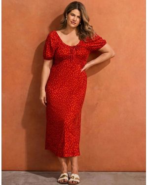 Live Unlimited London Floral Print Gathered Neck Midaxi Dress - Orange