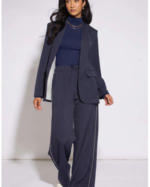 Gini London Drawstring Pinstripe Wide Leg Jogger - Blue