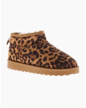 Apache Ankle Boots Dappy Slip On Chunky Sole Animal Print Leopard Uk Size - Brown
