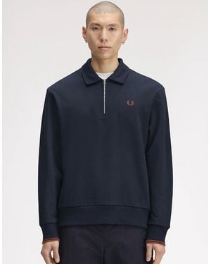 Fred Perry Half Zip Collared Sweatshirt - Blue