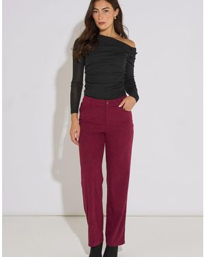 Gini London Mulberry Cord Straight Leg Trousers - Red