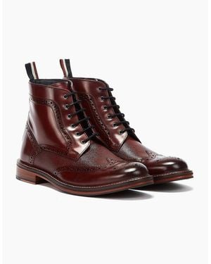 Ben Sherman Alfred Brogue Leather Burgundy Boots - Brown